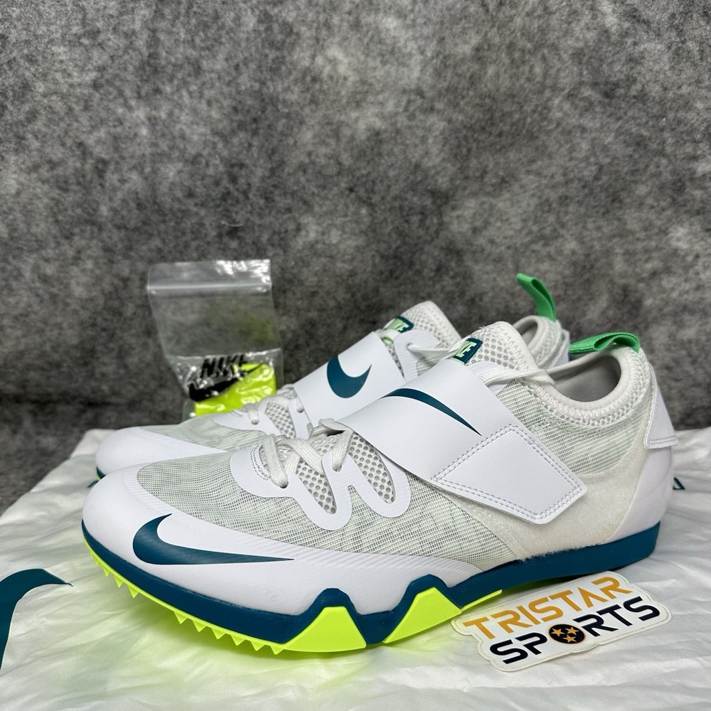 Nike Zoom Pole Vault Elite Track Shoes Mens Sz 9.5 White Green Spikes FZ9649-100